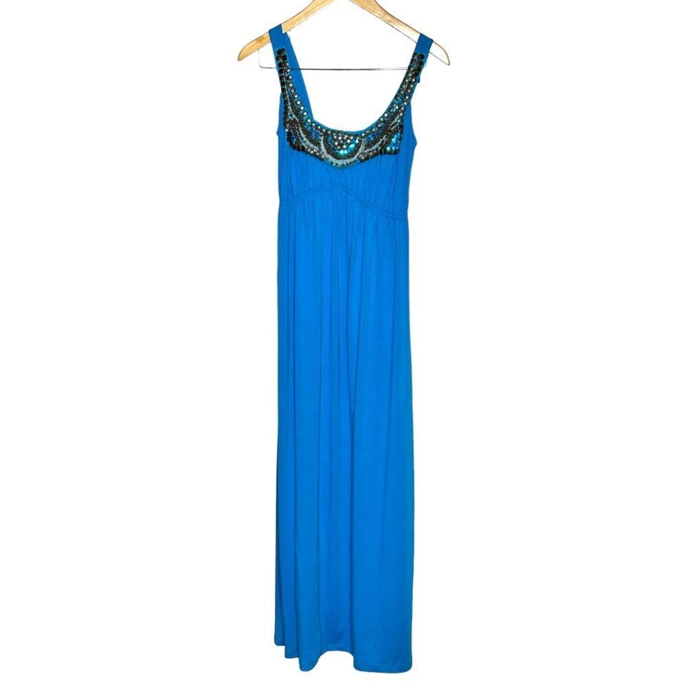 Bailey blue blue maxi dress beaded neckline stretchy size small